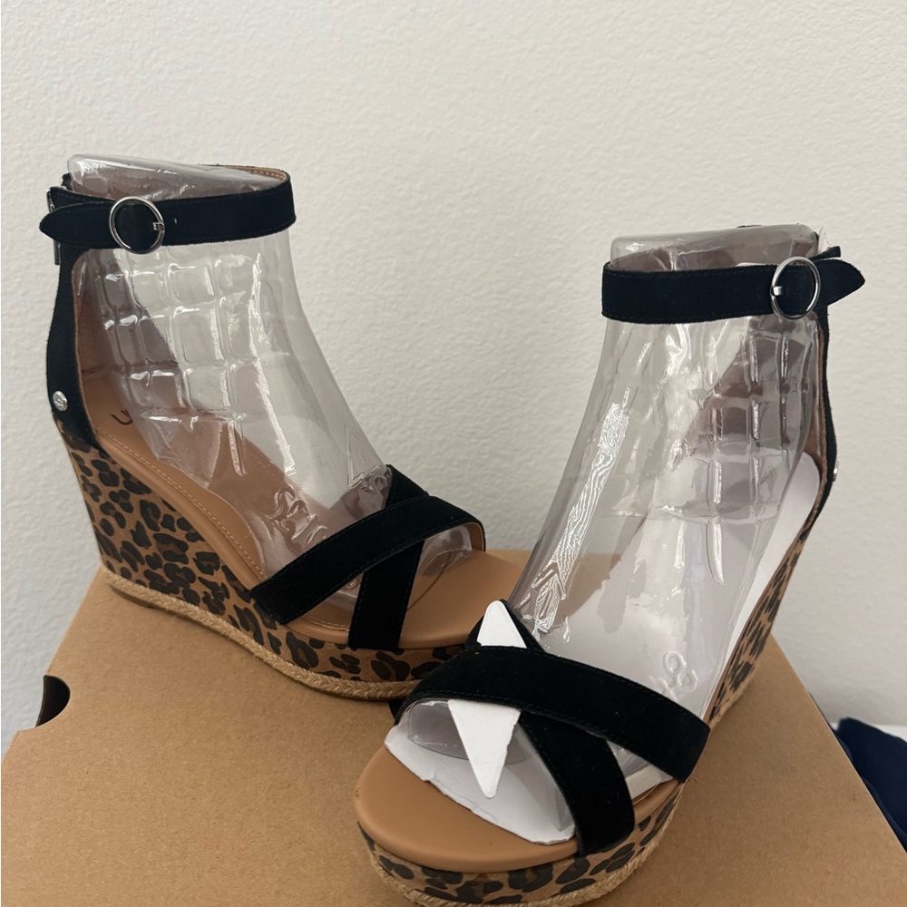 UGG Leopard Print Wedges with Black Straps